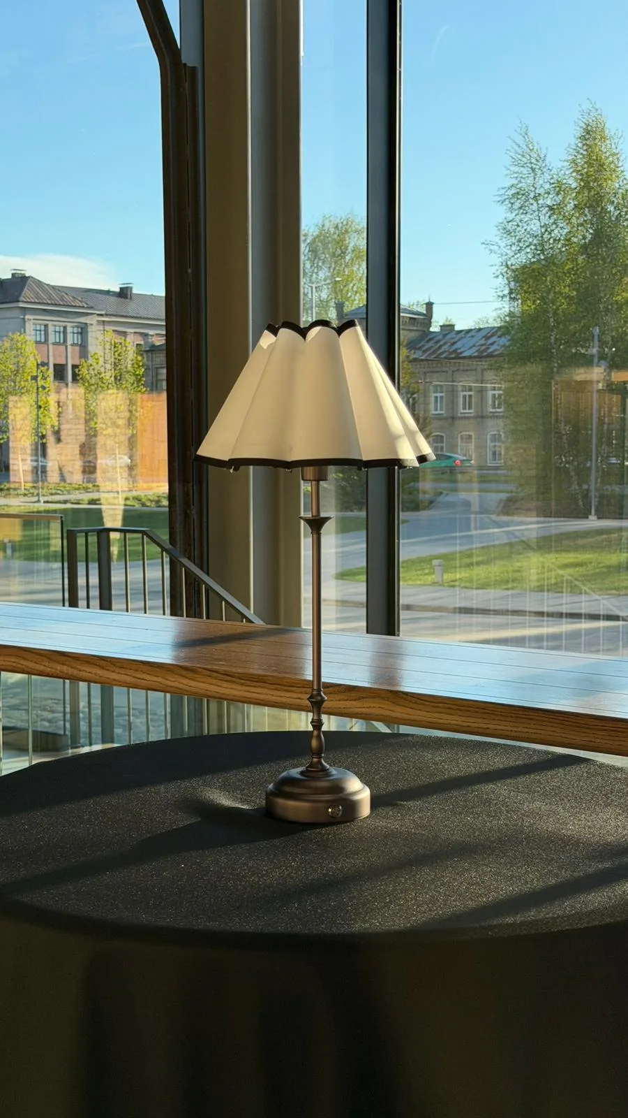 White and black lamp shade — event decor rental