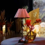 White and black lamp shade — event decor rental