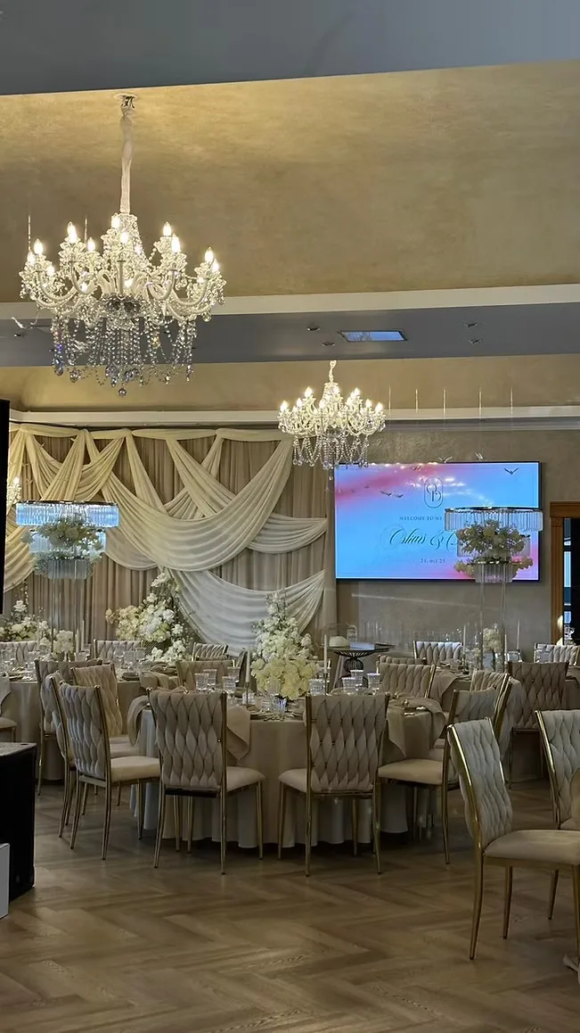 Crystal white chandelier — event decor rental