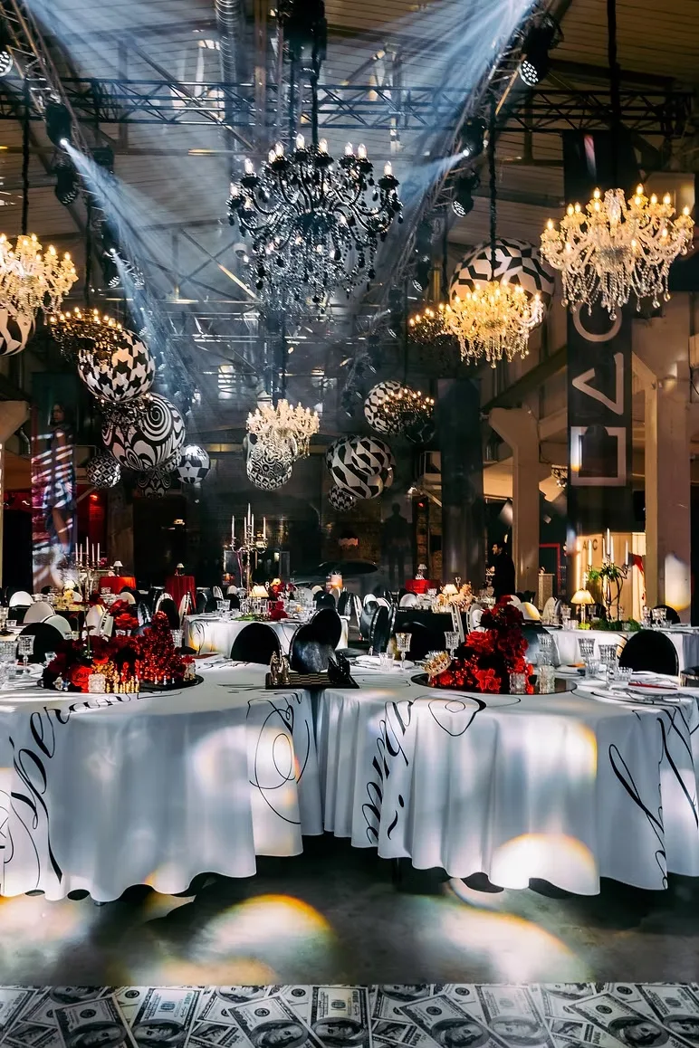Crystal white chandelier — event decor rental