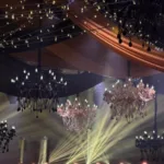 Crystal black chandelier — event decor rental