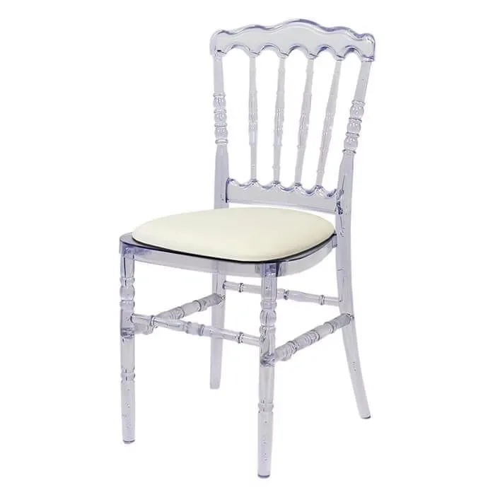 Transparent chair with white cream cushion