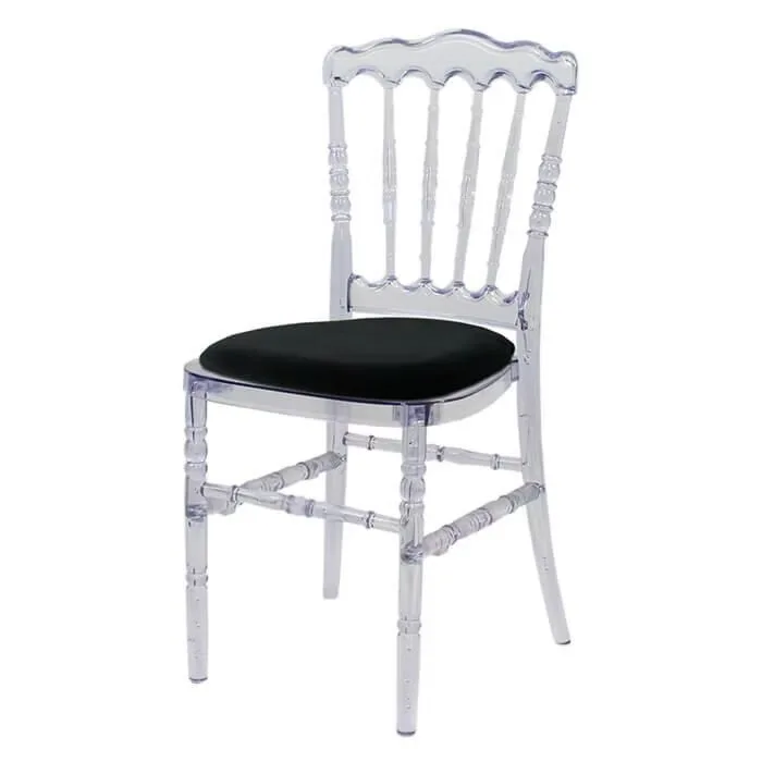 Transparent chair with black cushion