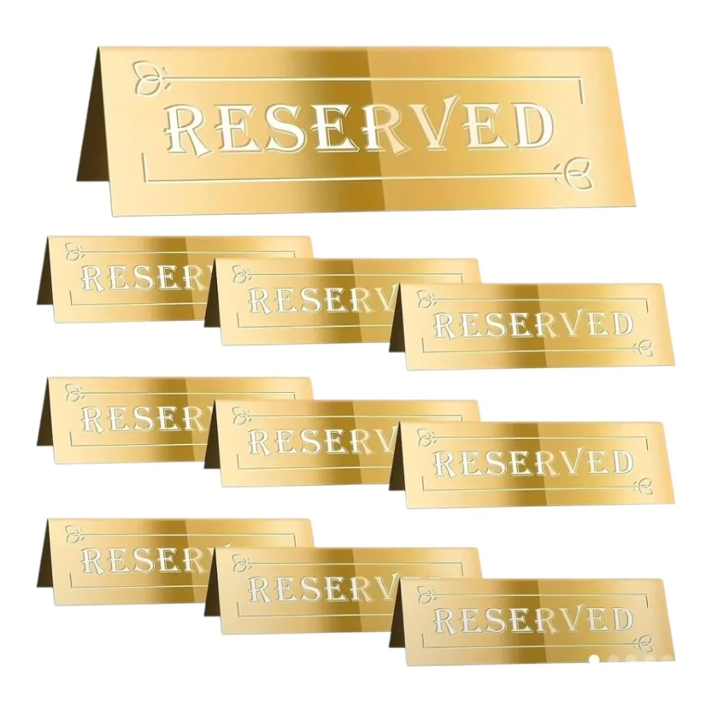 Table reservation sign gold