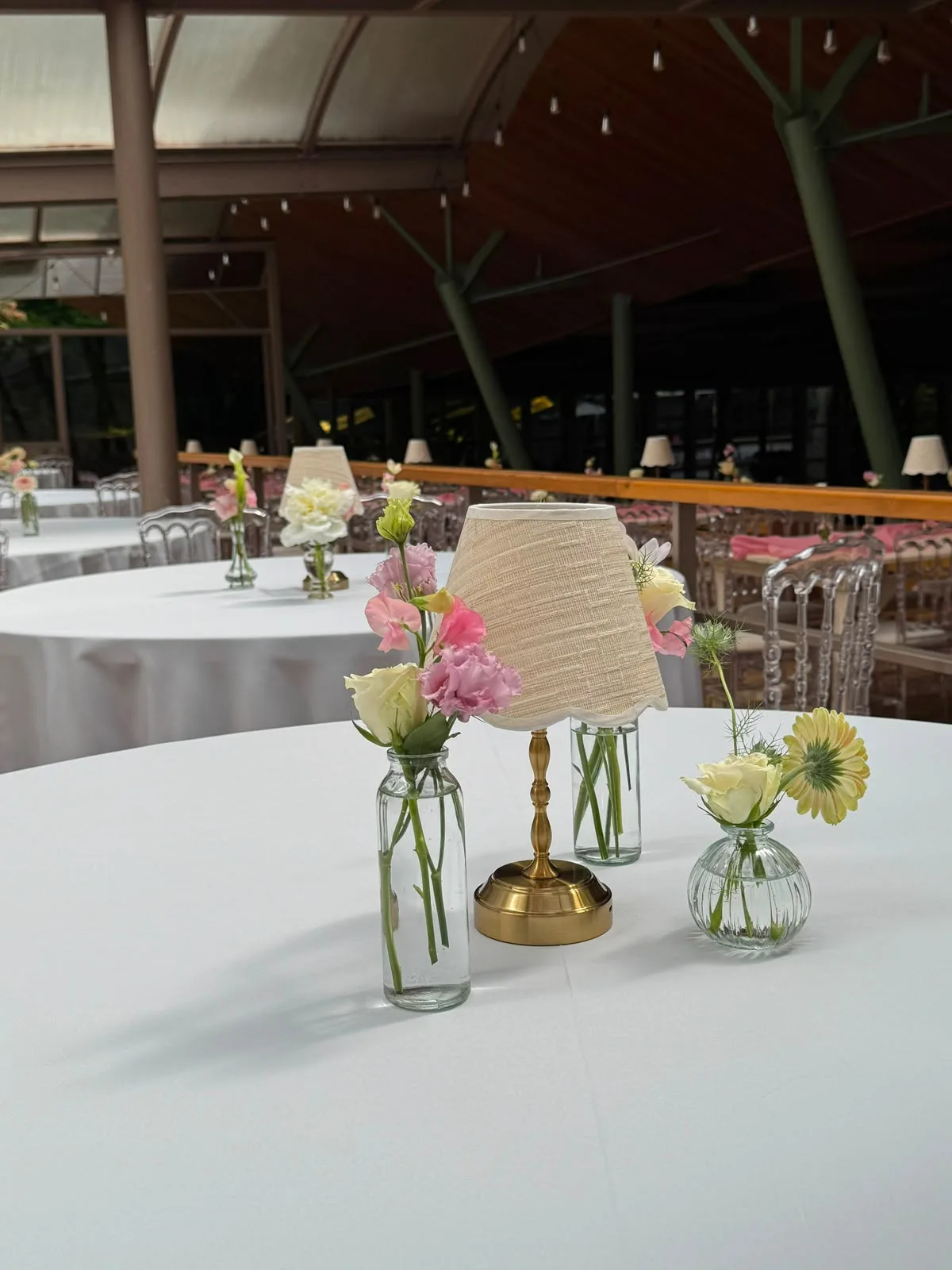 Beige lamp shade — event decor rental
