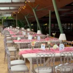 Beige lamp shade — event decor rental