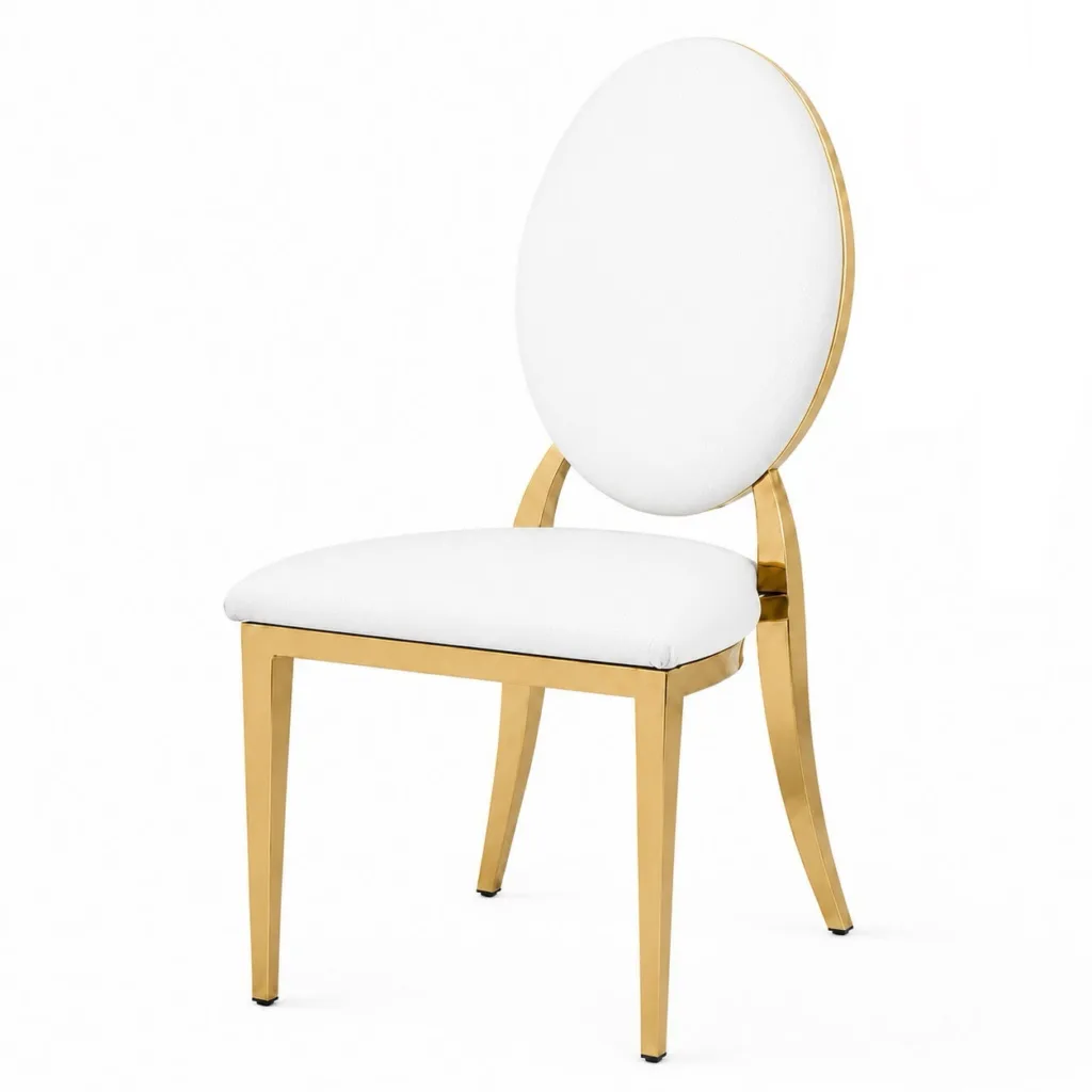 Gold chair with white cushion