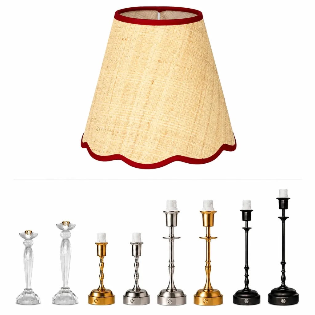 Beige table lamp with red trim