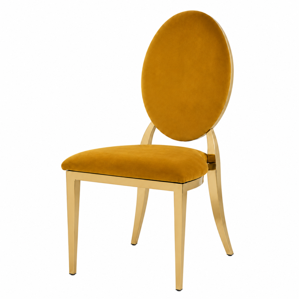 Gold chair with amber cushion