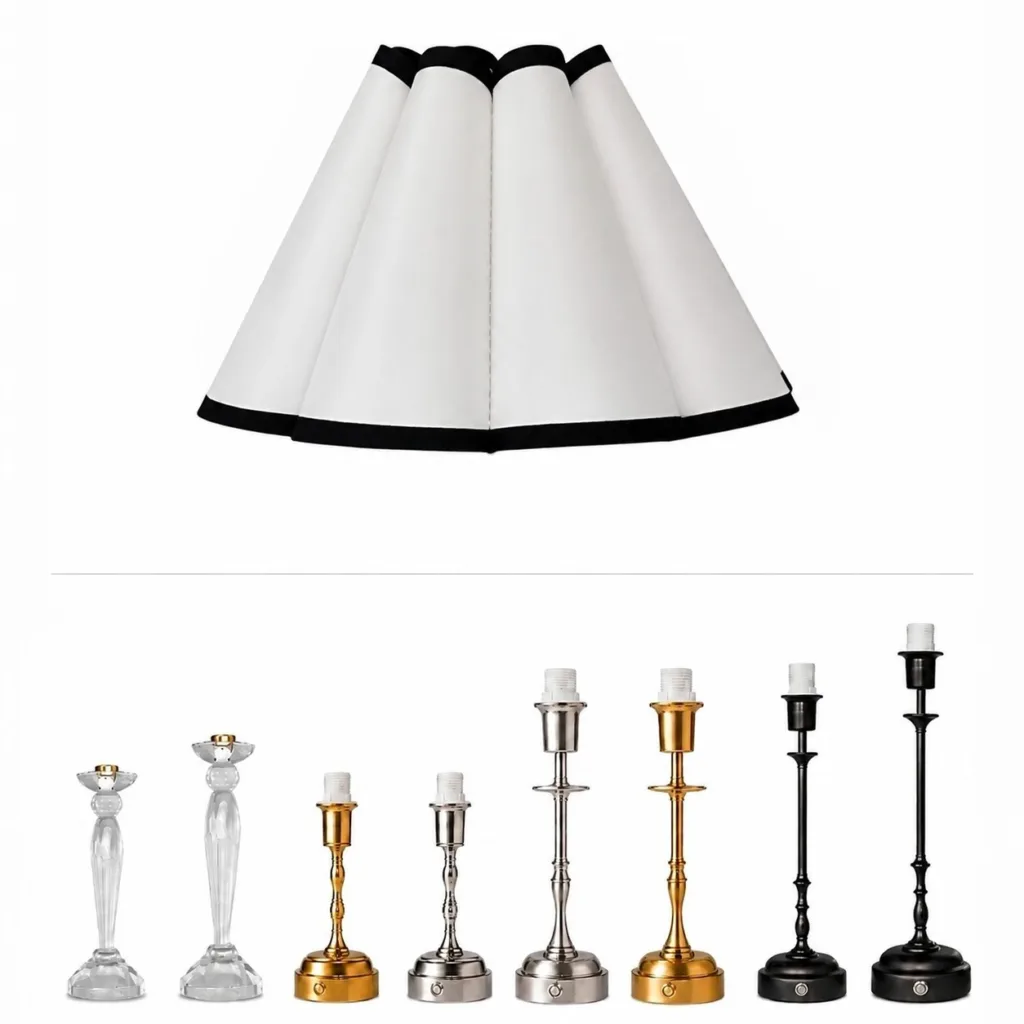 White and black table lamp — event decor rental