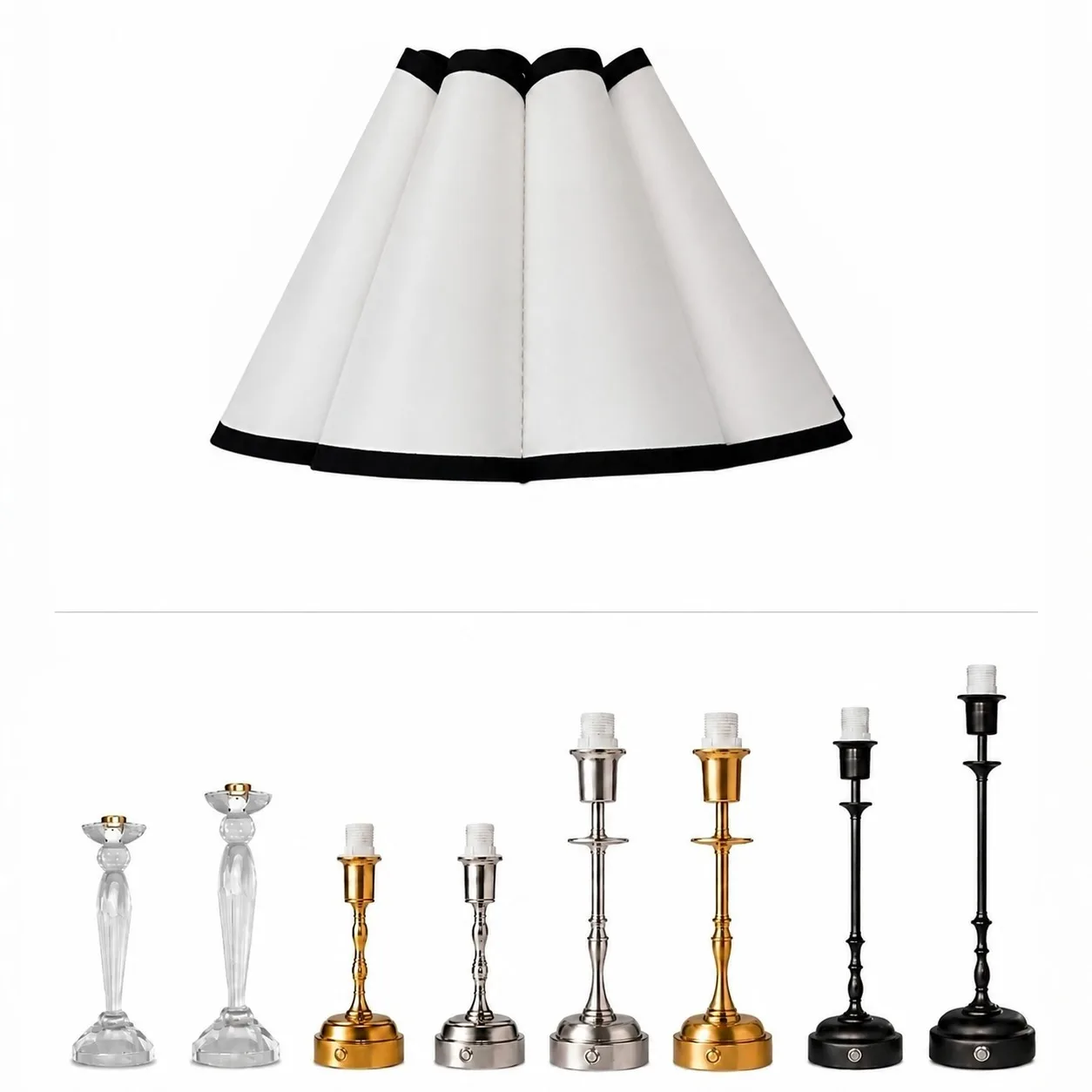 White and black table lamp — event decor rental