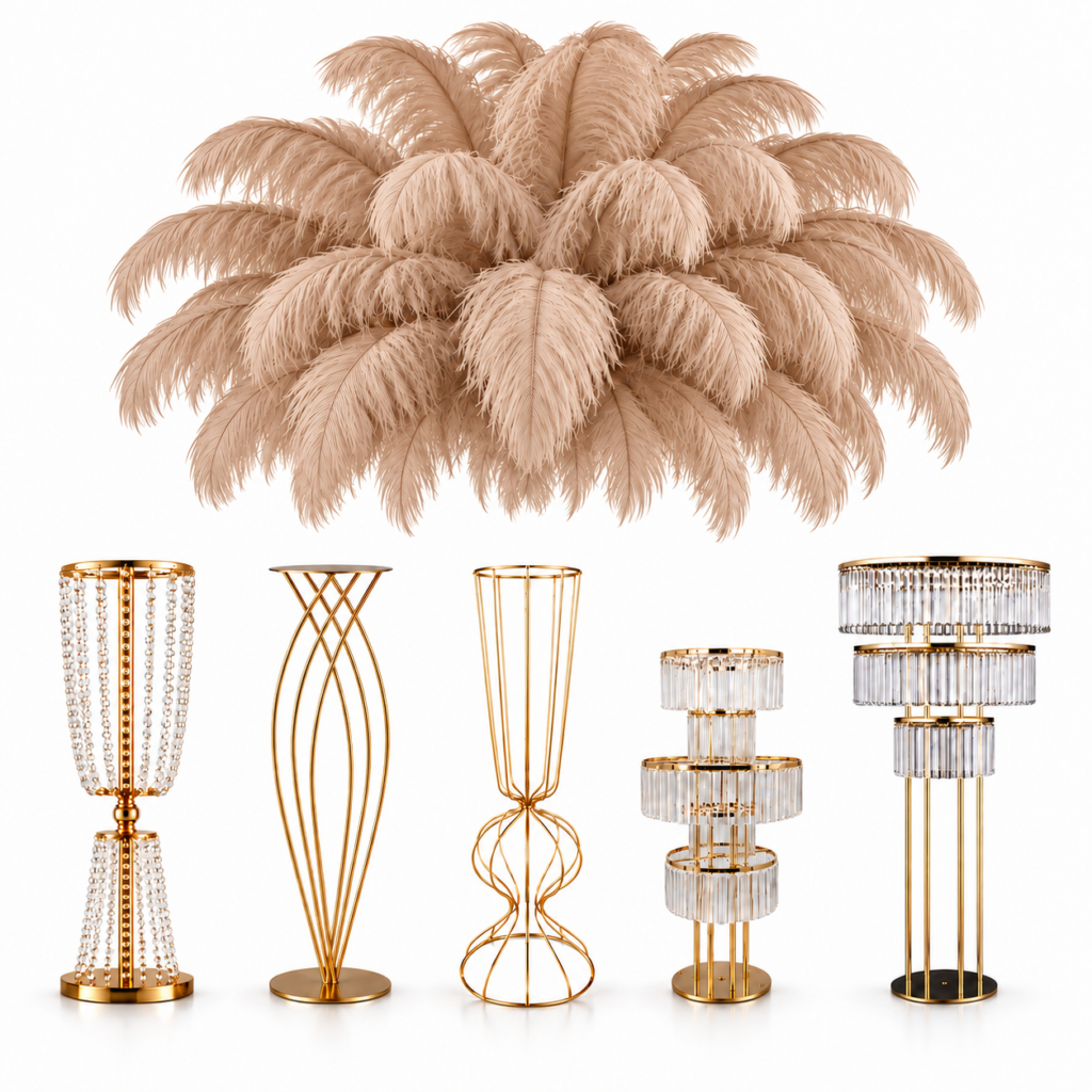 Beige feather centerpieces