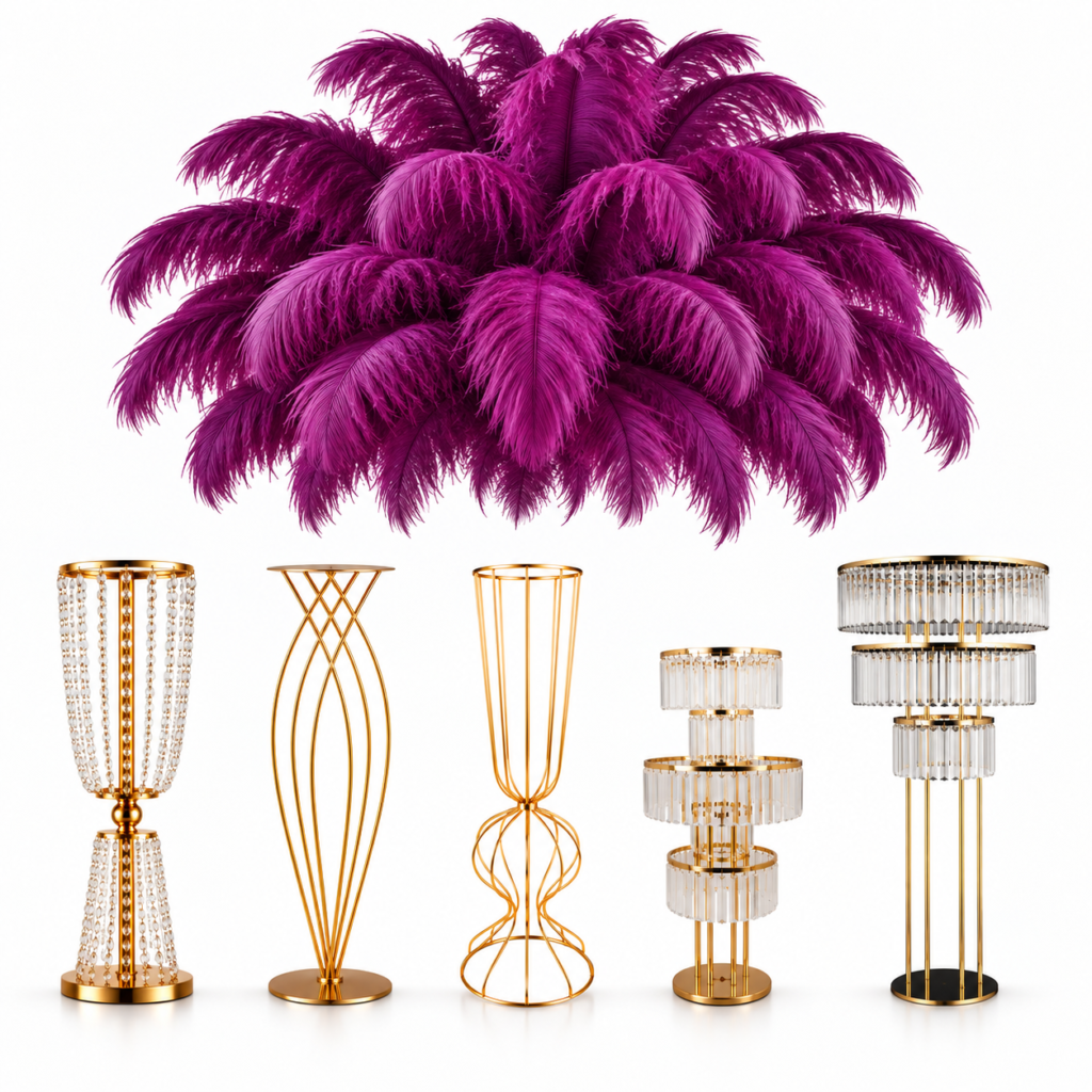 Deep pink feather centerpieces