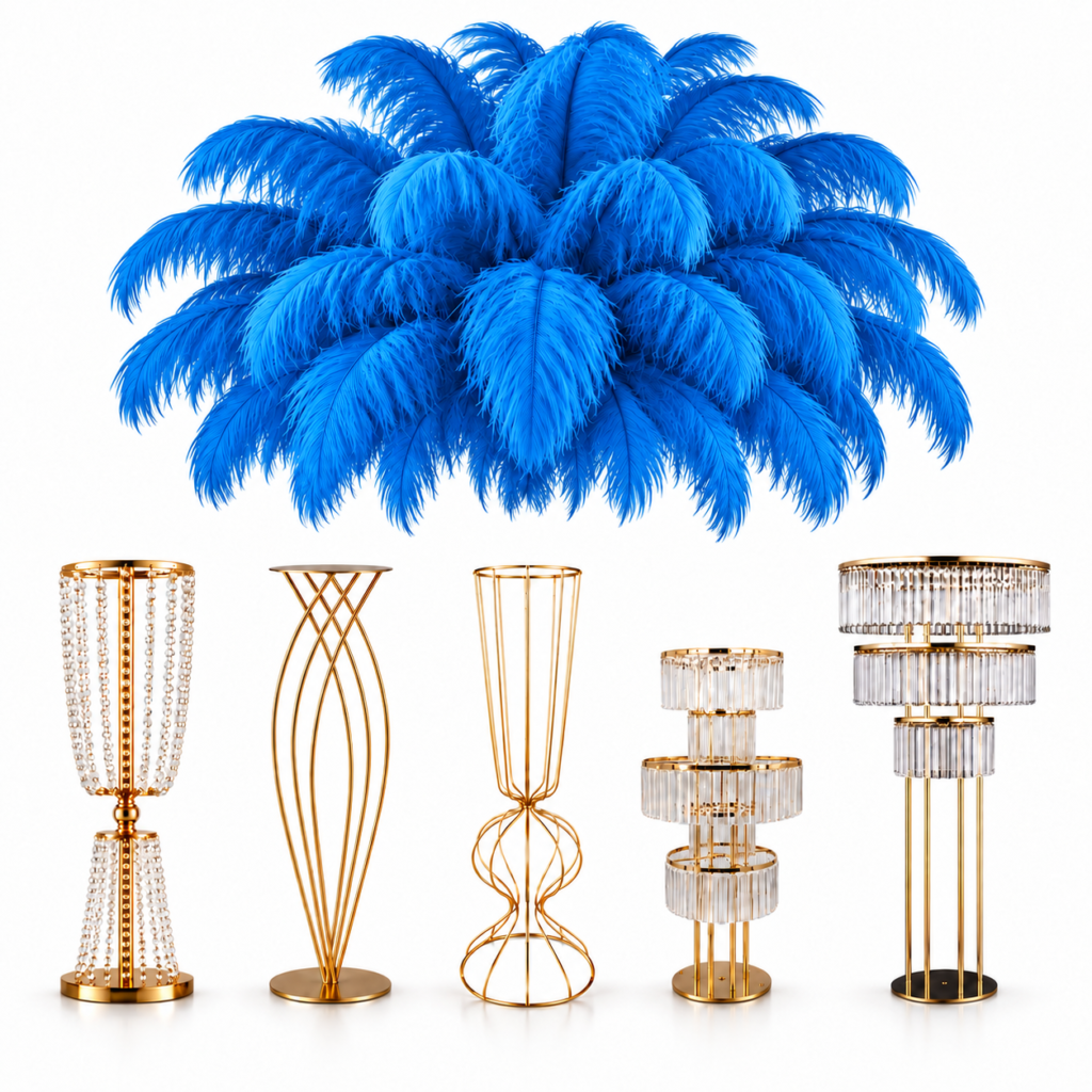 Blue feather centerpieces